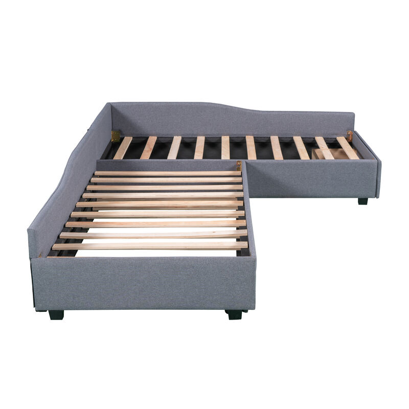 Merax Upholstered Double Daybed Beds with A Trundle image number 4