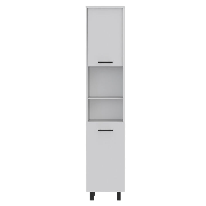 Hobart Pantry, Four Legs, Three Interior Shelves, Two Shelves, Two Cabinets -White