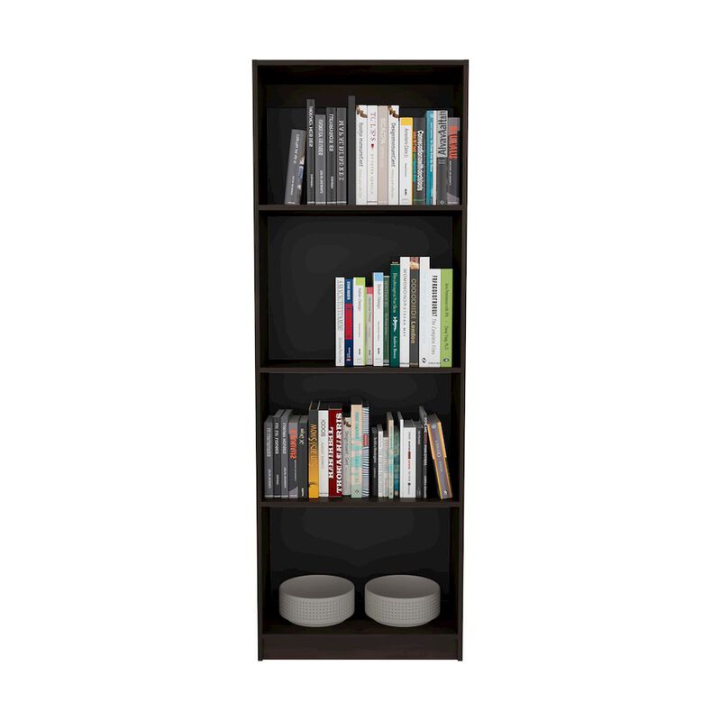 Vinton Bookcase with Spacious Tier-Shelving Design, Dark Walnut / Black Wengue
