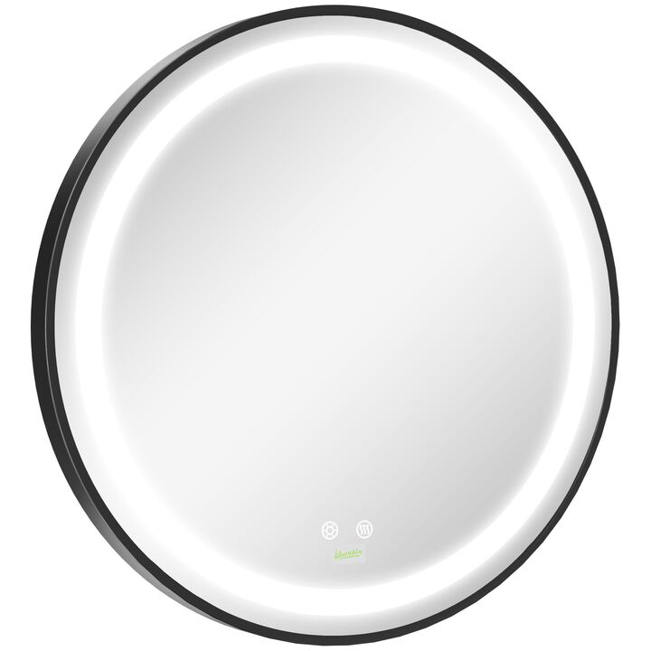 Round LED Bathroom Mirror, Dimmable Lighted Vanity Mirror with 3 Temperature Colors, Memory Function, Plug-in, 28-Inch