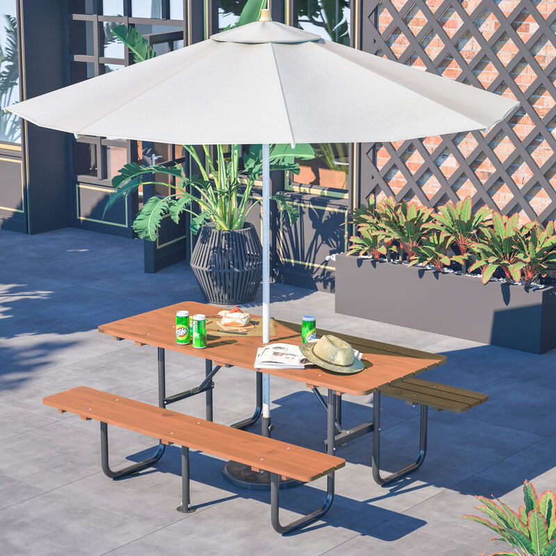 WOW PIONEER 72 Inch Rectangular 6-Person Outdoor Picnic Table with Built-in Benches, 1.97 Inch Umbrella Hole, Waterproof Corrosion Resistant image number 7