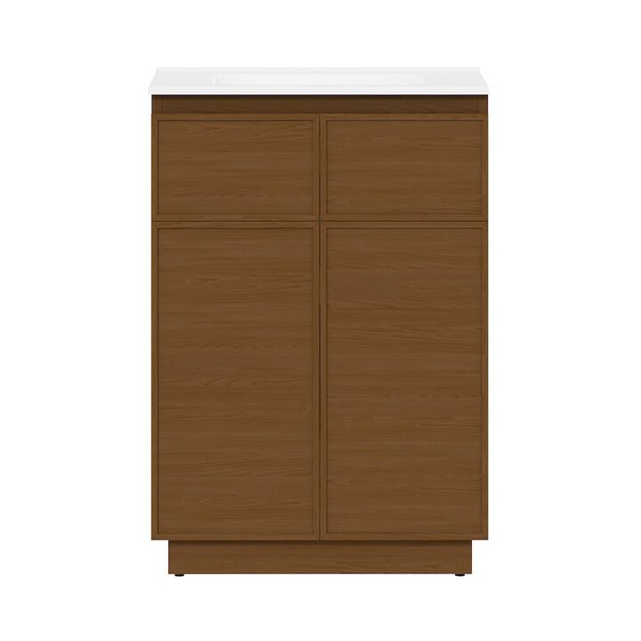 St. Tropez 24" Freestanding Bathroom Vanity in Brown Oak with Sink Top
