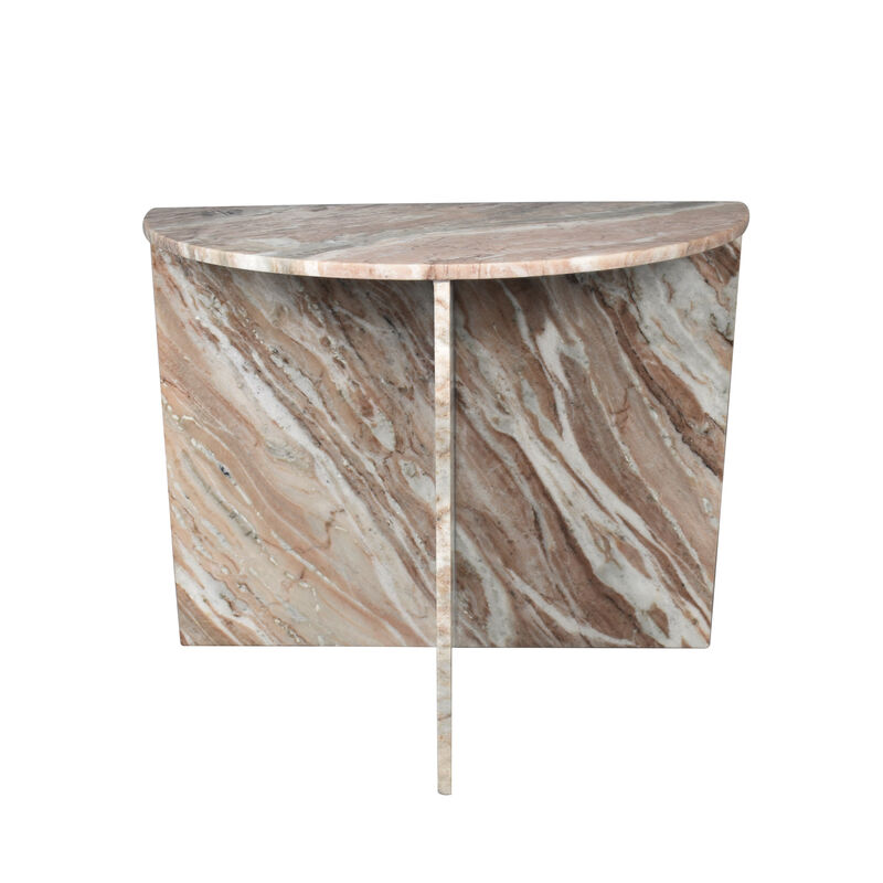 Patrice 24" Art Deco Minimalist Natural Marble Handmade Demilune Side Table