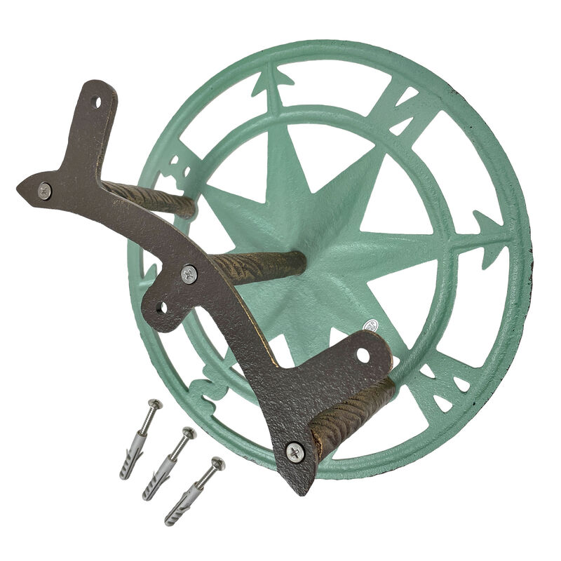 Cast Iron Compass Wall Mounted Decorative Hanging Garden Hose Holder image number 4