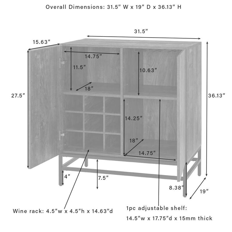 Crosley Furniture Jacobsen Bar Cabinet Brown Ash/Matte Black