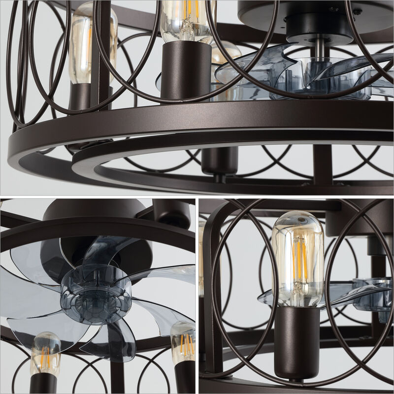 Celeste 6-Light Industrial Farmhouse 6-Speed Metal Mobile-App Remote-Controlled Caged LED Ceiling Fan