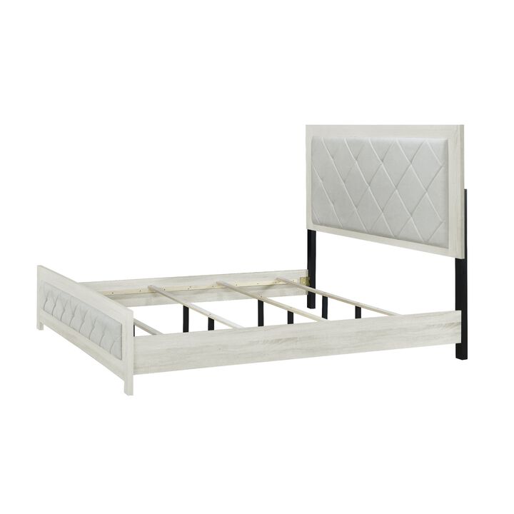 Joho King Size Bed, Luxury Beige Diamond Button Tufted Upholstery - Benzara