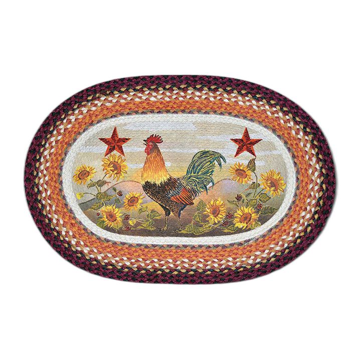 Earth Rugs Op-391 Morning Rooster Oval Patch 20 X 30