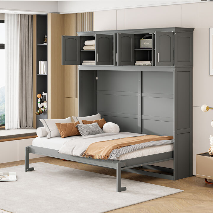 Whisen Modern Design Full Size Murphy Bed, Folded into a Cabinet with Top Cabinets