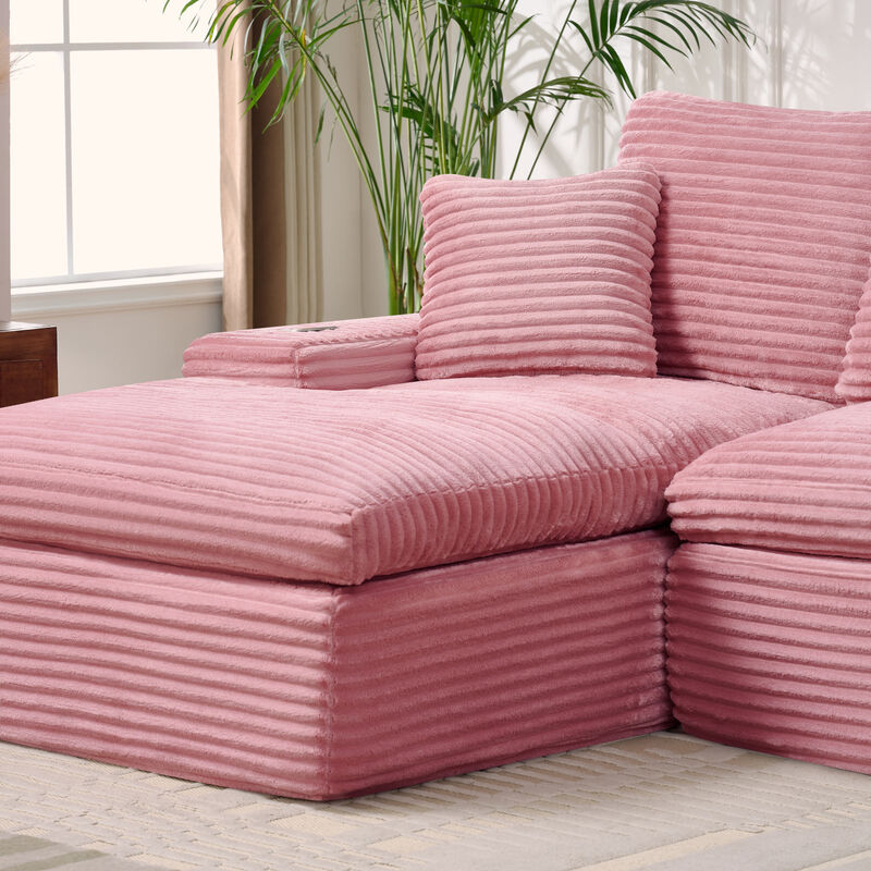 Minsme L-Shaped Pink Modular Sectional Sofa image number 4