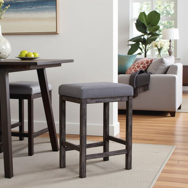 Gray Upholstered Stool for Vanity, Small Vanity Stool with Wooden Legs image number 5