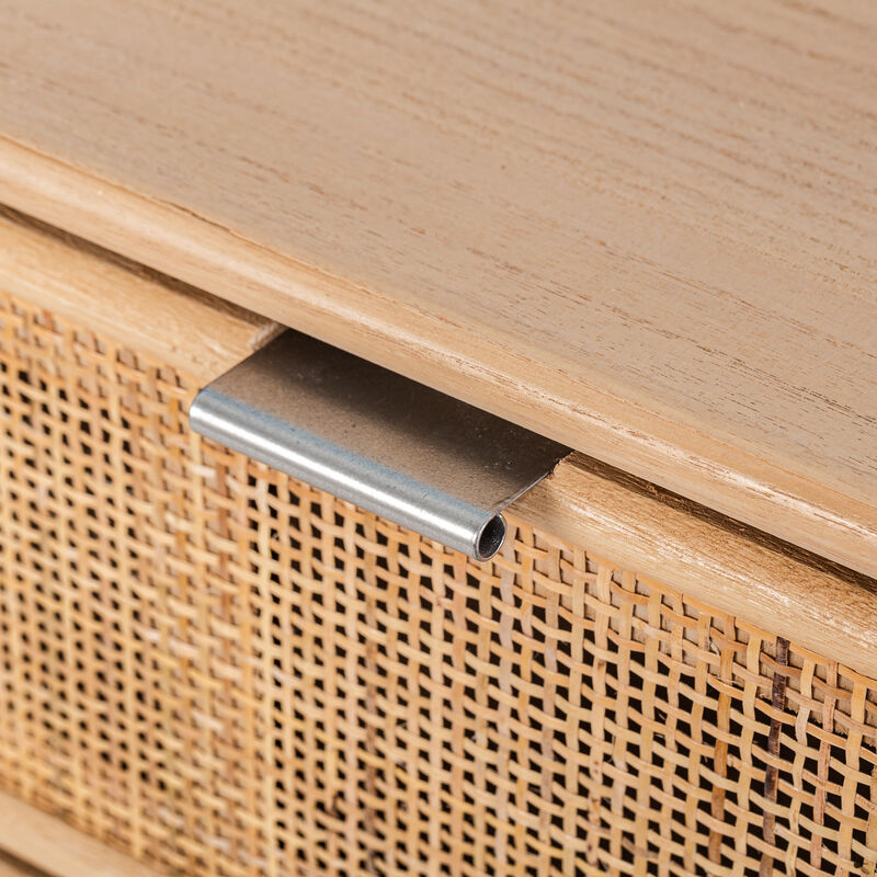 Scandinavian Bedroom Wooden Chest of Drawers with 3 Storage Drawers and Rattan Caning
