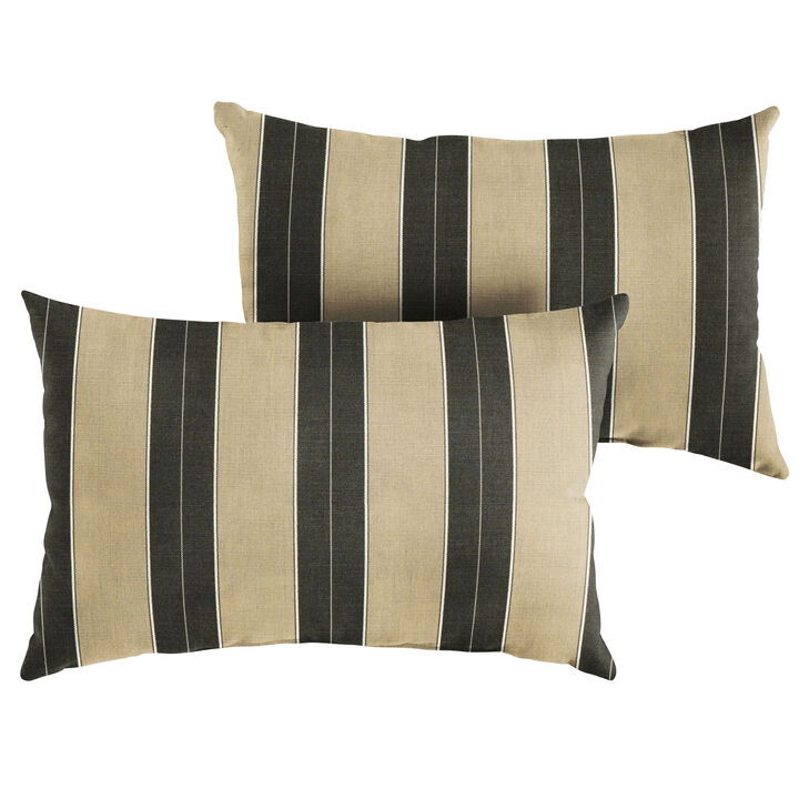 Set of 2 13" x 20" Green and Beige Stripes Indoor and Outdoor Lumbar Pillows
