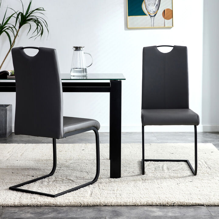 Dining chairs set of 2, Black PU Chair modern kitchen chair with metal leg