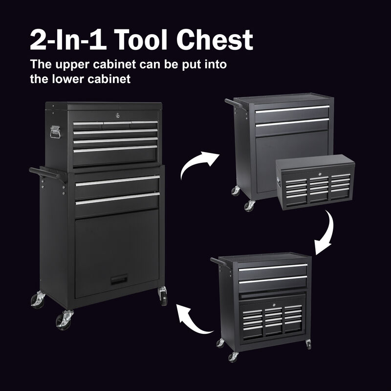 ELEMENT ACE 8-Drawer Rolling Tool Storage Cabinet, 2-in-1 Detachable Top Tool Box with Lockable Wheels, Side Hooks, Locking Mechanism for Garage and Workspace Organization image number 4