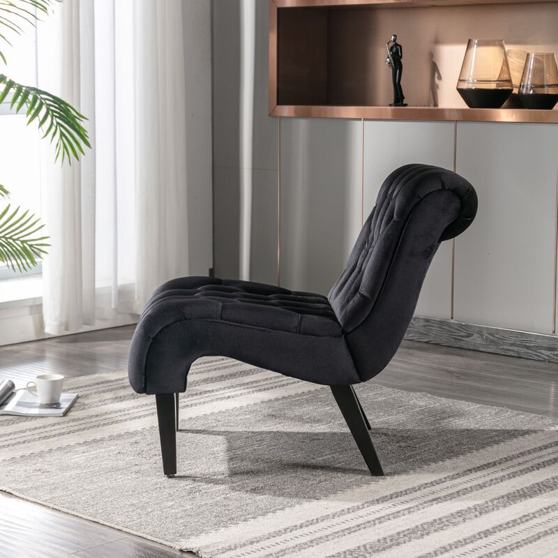 Modern Velvet Accent Chair, Armless Button Tufted Upholstered Barrel Chair with Wood Legs for Living Room, Bedroom, Office image number 3