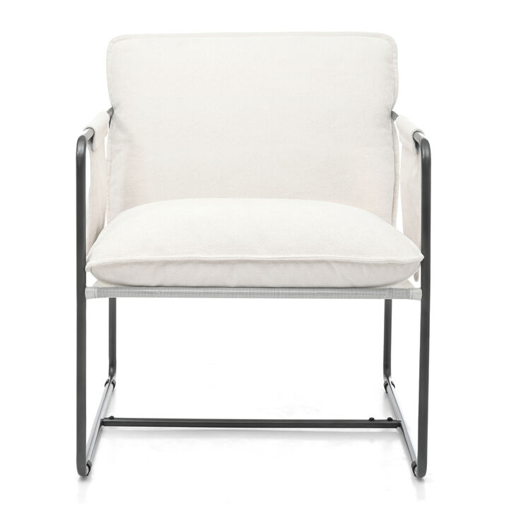 Streamdale White Upholstered Hanging Armchair with Arm Pocket