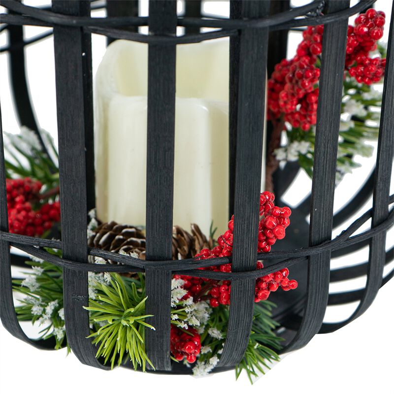 Clihome 8.9x8.9x11.4" Black Bamboo Lantern with White LED Candle