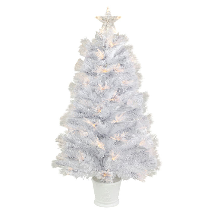 3' Pre-Lit White Fiber Optic Artificial Christmas Tree  Warm White Lights