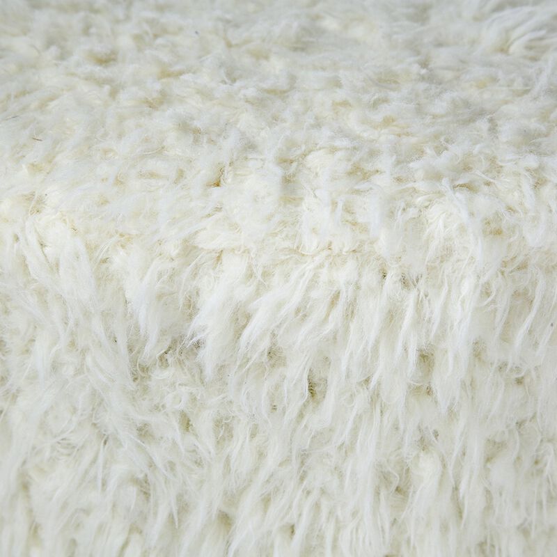 20 Inch Ottoman, Foam Filled, Shearling Fabric, Wood Frame, White, Brown-Benzara
