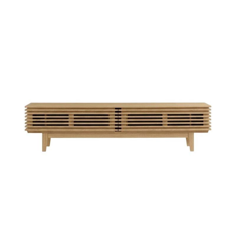 Brown wood TV stand with sleek design and sturdy construction image number 1