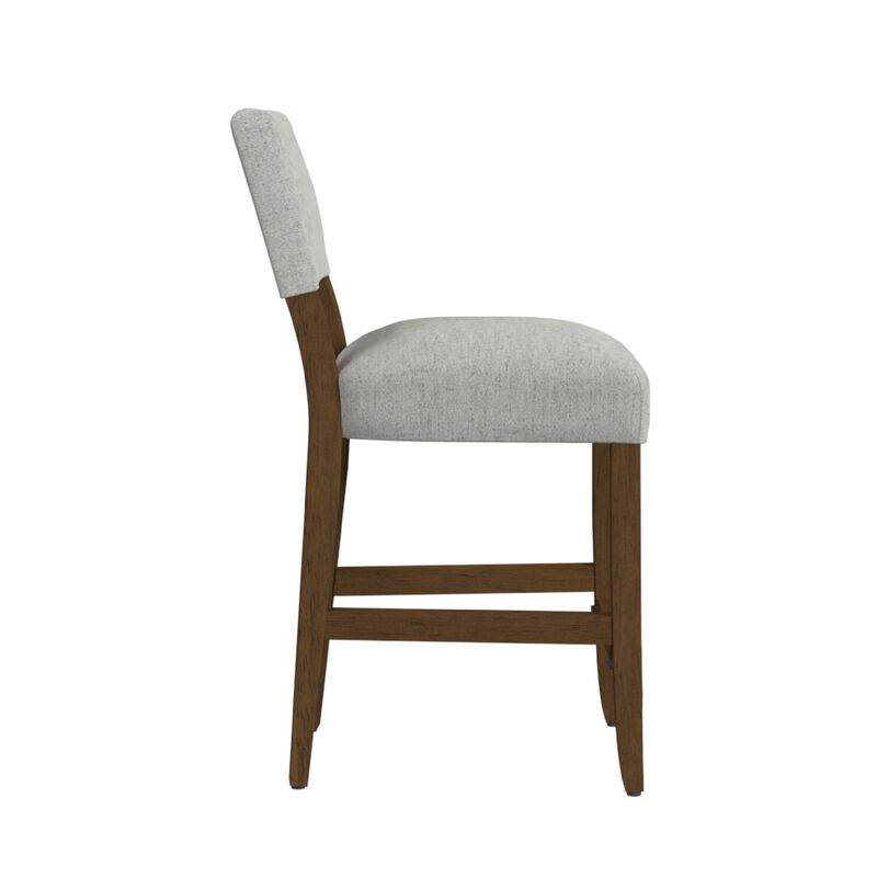 Bowo Counter Stool Chair, Gray Woven Fabric, Brown Hardwood Legs