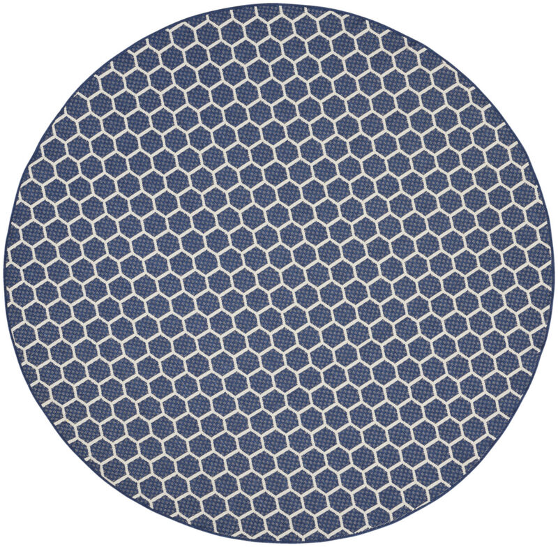 HomeRoots 8' Navy Blue And Ivory Geometric Indoor Outdoor Area Rug image number 2