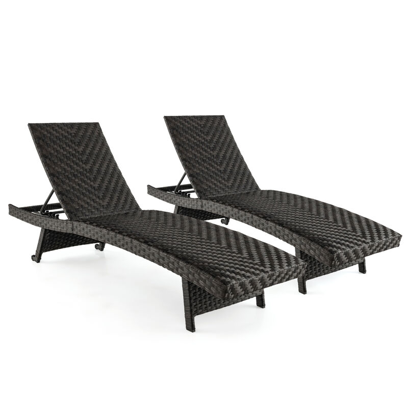 Set of 2 Folding Rattan Chaise Lounge with Adjustable Backrest image number 0