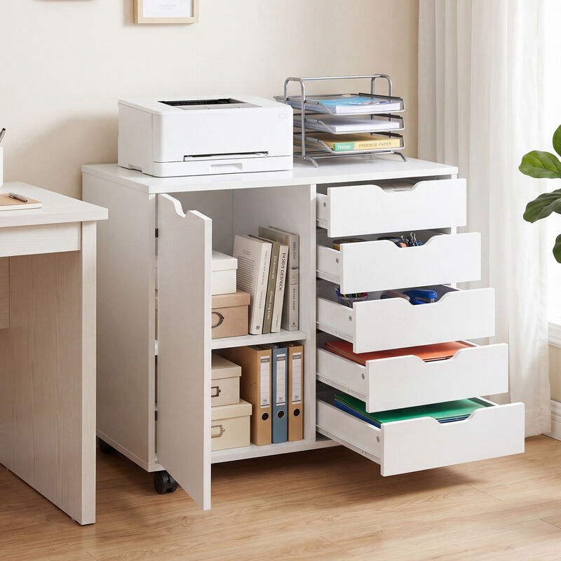 5 Drawer Storage Cabinet on Wheels with Adjustable Shelf Organizer image number 1