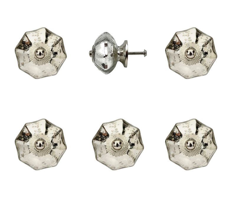 HomeRoots Set of Six Silver Glass Drawer Pull Knobs image number 3