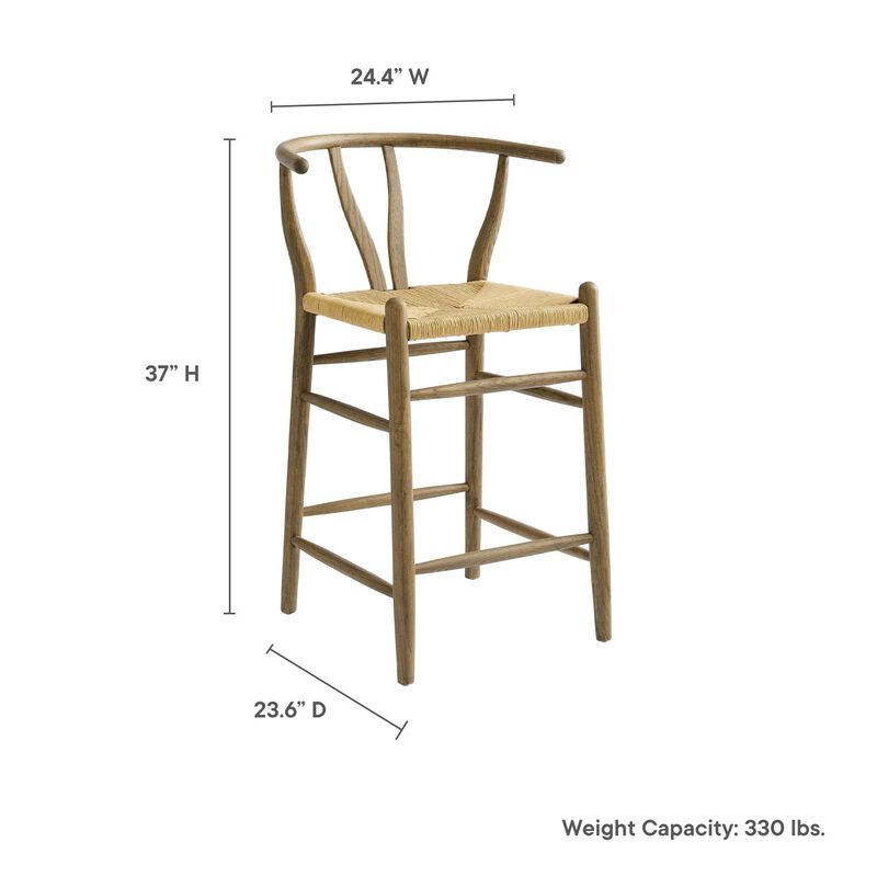 Modway Amish Wood Rope Counter Height Stool in Weathered Gray Teak - 25 Inch Seat Height Mid Century Modern Retro Stool - Solid Elm Wood Kitchen Island Stool with Woven Seat and Open Back image number 2