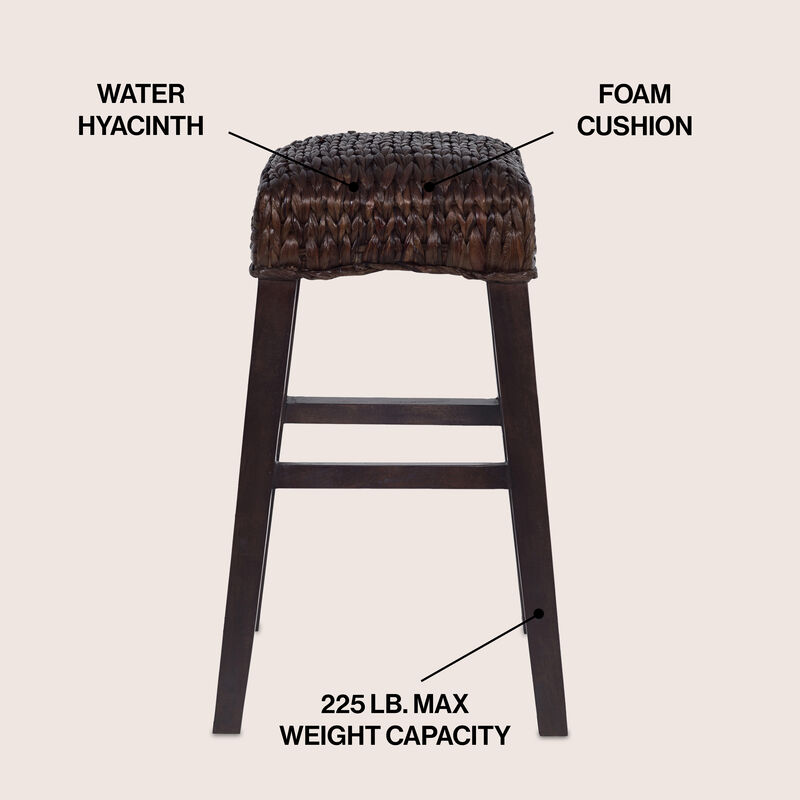 Maui Rustic Bohemian Hyacinth/Wood Backless Stool