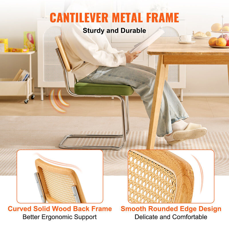 Set of 2 Rattan Dining Chairs Mid Century Modern Velvet Upholstered Accent Chairs