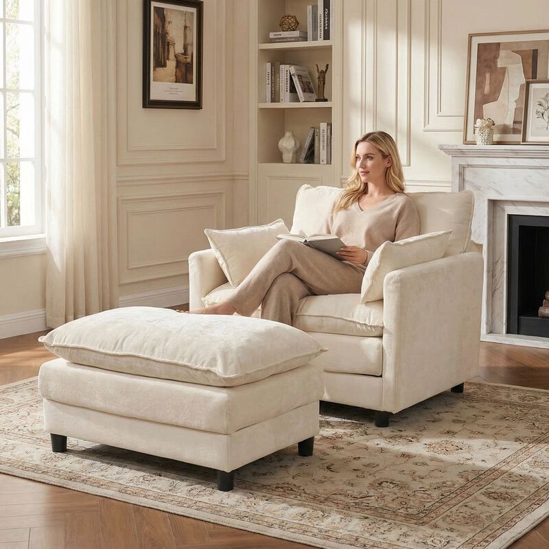 Envelor Modern Chenille 2-Seat Accent Sofa with Ottoman and Decorative Pillows image number 6