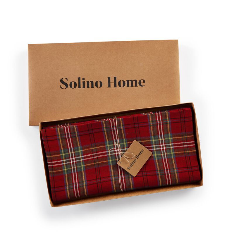 Solino Home 100% Pure Linen Table Throw - Classic Tartan Plaid