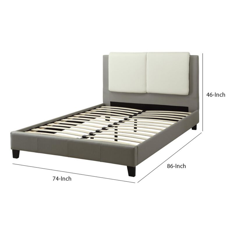 Elegant Wooden C.King Bed With PU Head Board, Gray - Benzara