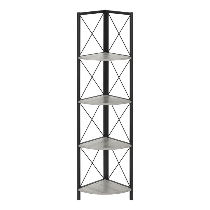 Monarch Specialties I 3647 Bookshelf, Bookcase, Etagere, Corner, 4 Tier, 60"H, Office, Bedroom, Metal, Laminate, Grey, Black, Contemporary, Modern