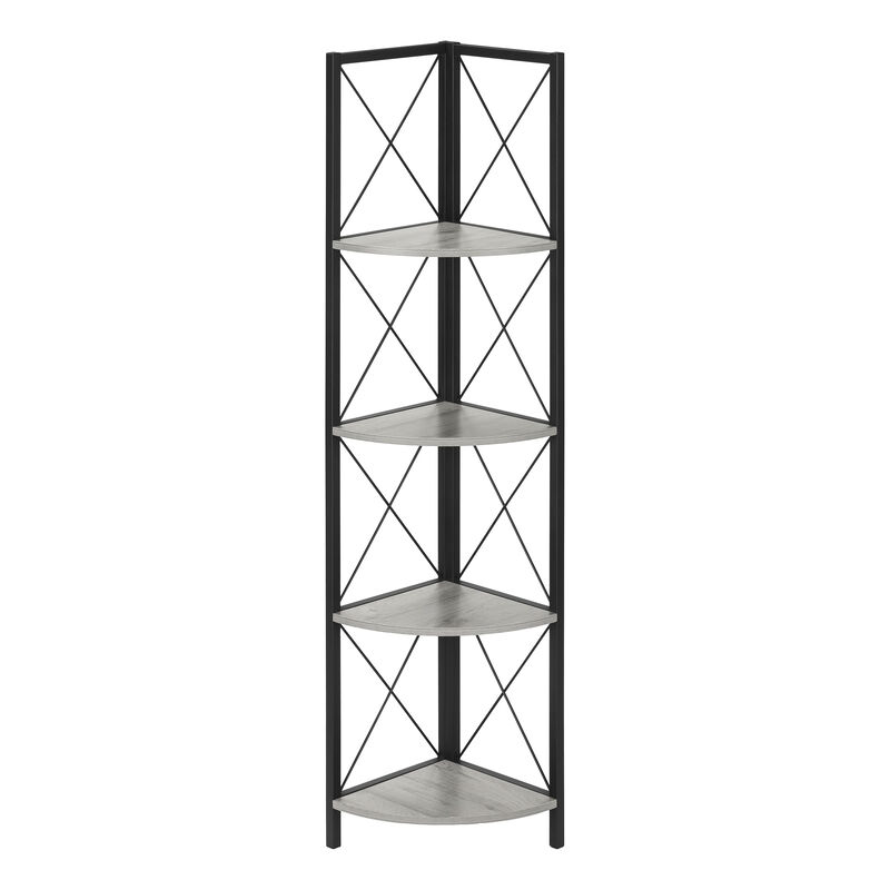 Monarch Specialties I 3647 Bookshelf, Bookcase, Etagere, Corner, 4 Tier, 60"H, Office, Bedroom, Metal, Laminate, Grey, Black, Contemporary, Modern
