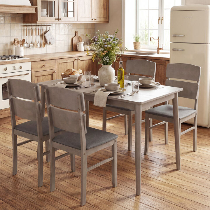 5 Piece Dining Room Table Set for 4 People with Curved High Back Chairs Compact Dining Set-Grey