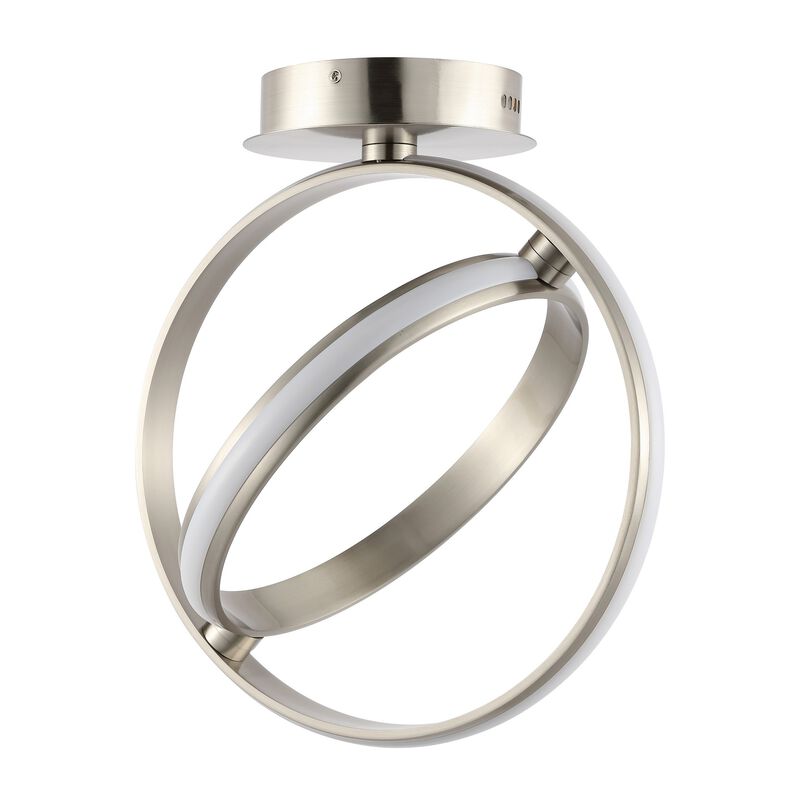 Nicole 14.25" 2-Light Modern Minimalist Aluminum Ring Integrated LED Semi Flush Mount, Black
