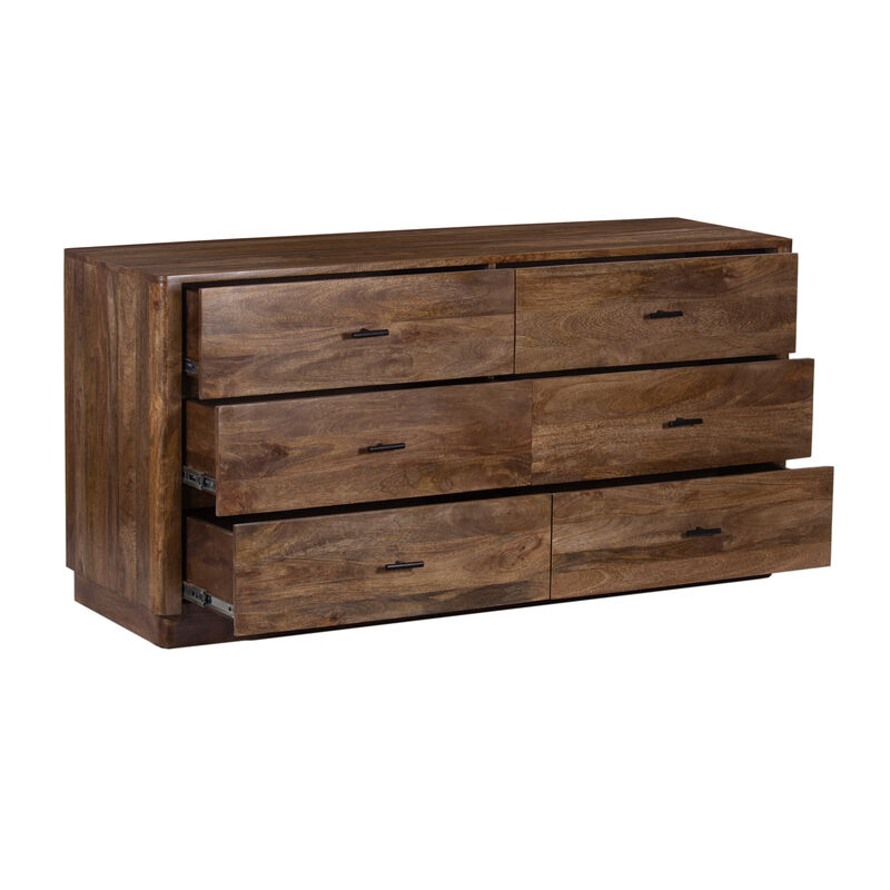 Tao 6 Drawers Dresser, Mango Wood, Walnut Finish, 60"