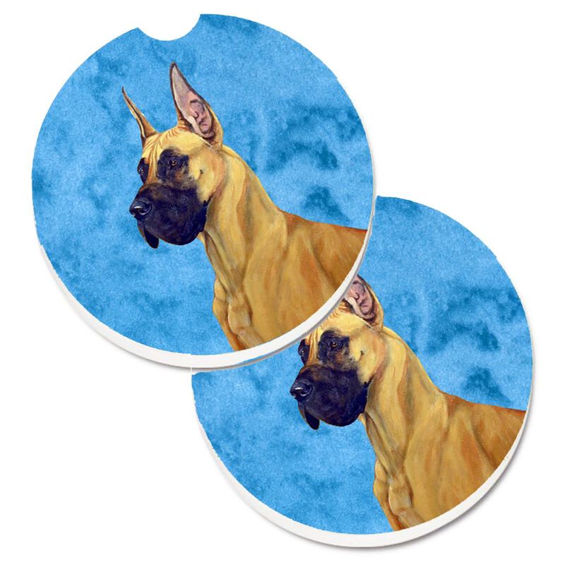 Caroline's Treasures Blue Great Dane Set of 2 Cup Holder Car Coasters LH9355BUCARC, 2.56, Multicolor image number 0