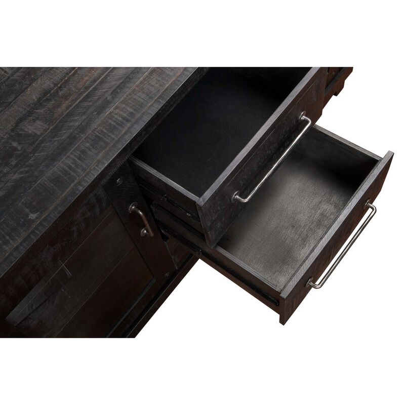 Multi Storage Wooden Sideboard with Two Glass Door Cabinets and Three Drawers, Brown