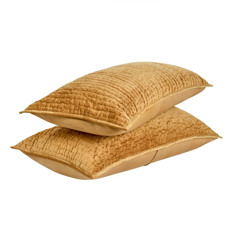 Romie Lumbar King Pillow Sham, Honey Gold Rayon Velvet, Cotton, 20x36 - Benzara