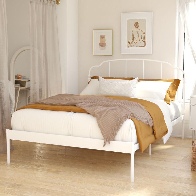Camie Metal Bed, Queen, White
