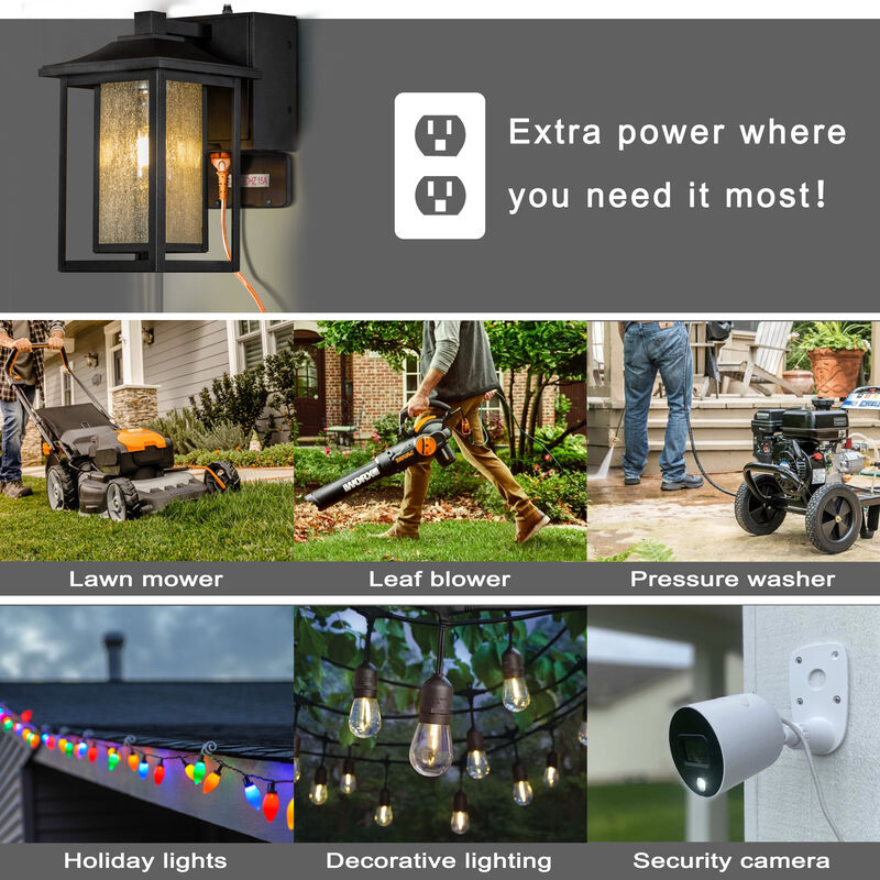 1-Light Black Dusk to Dawn Sensor Outdoor Wall Lantern Coach Sconces Light with Seeded Glass and built-in GFCI Outlets image number 4