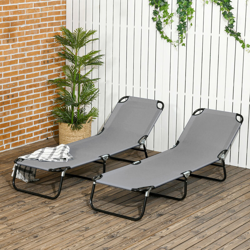 Outsunny Folding Chaise Lounge Set of 2 with Adjustable Backrest, Dark Gray