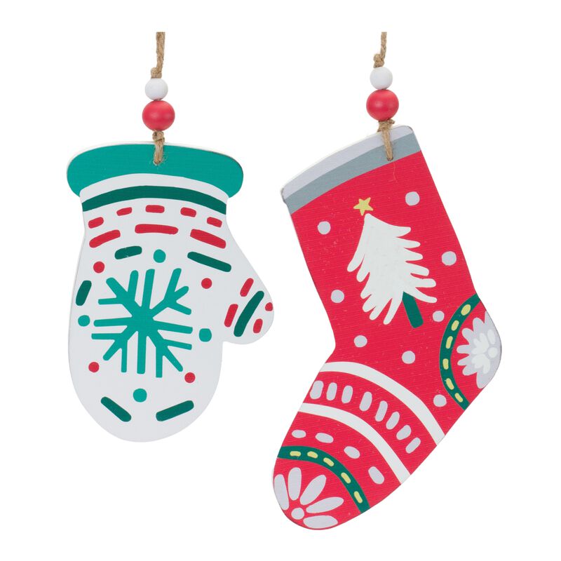 Wood Mitten and Stocking Ornaments (Set of 12) – Versatile Holiday Ornaments for Christmas Trees and Gift Wrapping