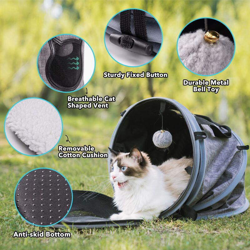 3 in 1 Cat Bed, Foldable Tunnel Pet Travel Carrier Bag Toy Cat Bed with Plush Balls for Indoor Cats Puppy