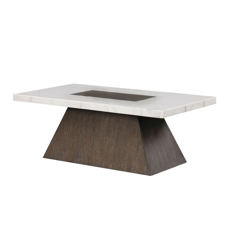 Asten Coffee Table, 48 Inch White Marble, Walnut Brown Pedestal Base image number 0
